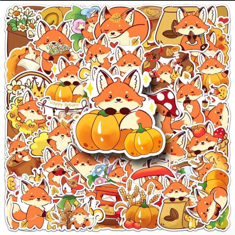 50 Cute Fox and Pumpkin Sticker Set